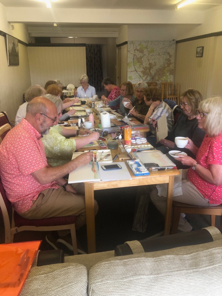 Art group in Prego painting Watercolour and drinking coffee 