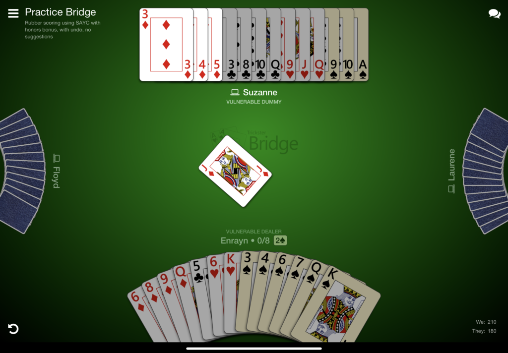 A bridge game is showing with a 2 Spades contract 

Player has
Diamonds Q, 9, 8, 6
Clubs 5
Hearts K, 6
Spades K, Q, 7, 6, 4, 3

Dummy is showing 
Diamonds 5, 4, 3
Clubs Q, 10, 8, 3
Hearts Q, J, 9
Spades A, 10, 9